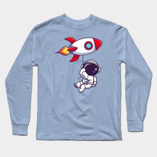 Cute Astronaut Floating With Rocket Balloon Long Sleeve T-Shirt